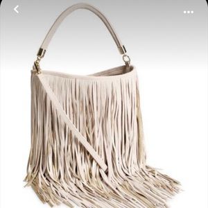 fringe purse, very light grey